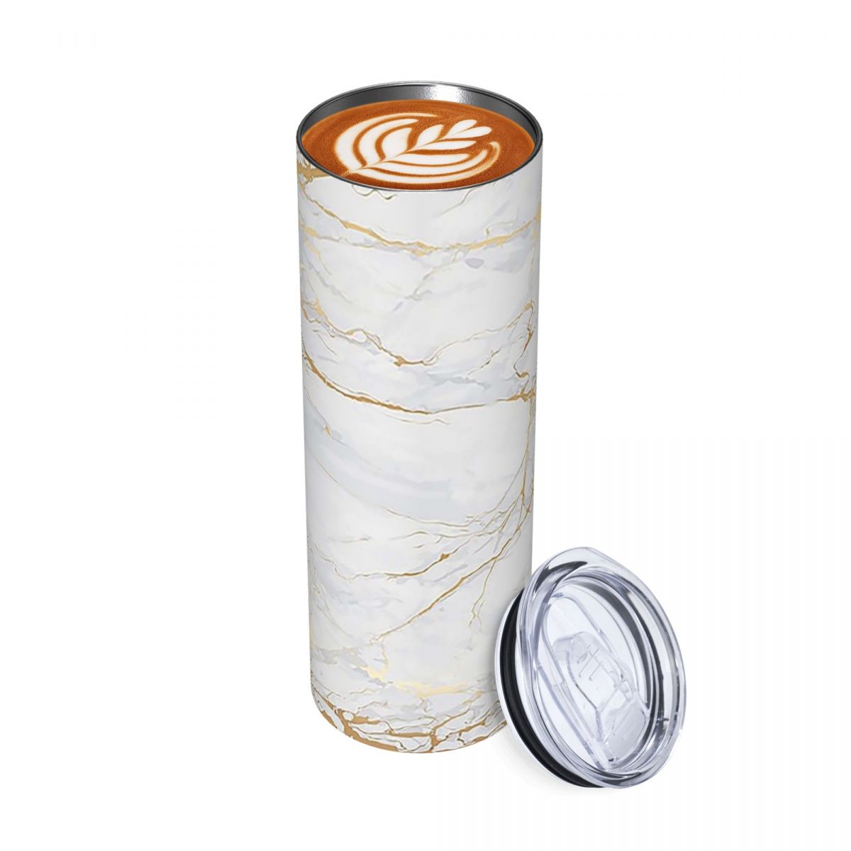 Tumbler 20Oz White - Wit en goud marmeren roestvrijstalen tumbler,
