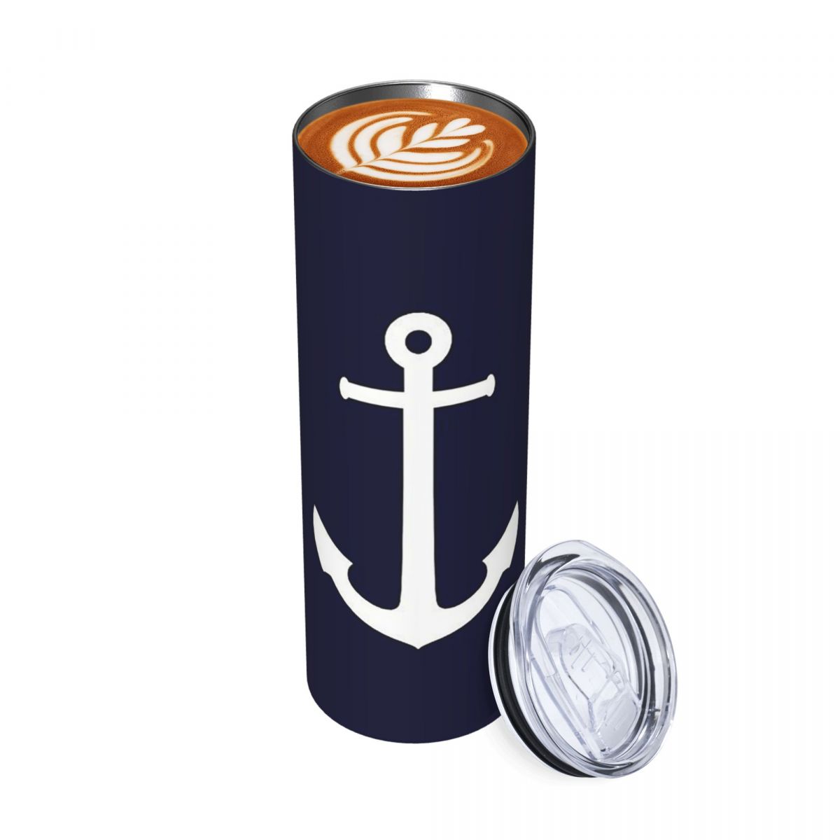 Tumbler 20Oz White - Witte anker op marineblauwe roestvrijstalen beker,